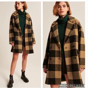 NWT Abercrombie & Fitch Oversized Plaid Checkered Wool-Blend Coat sz Large